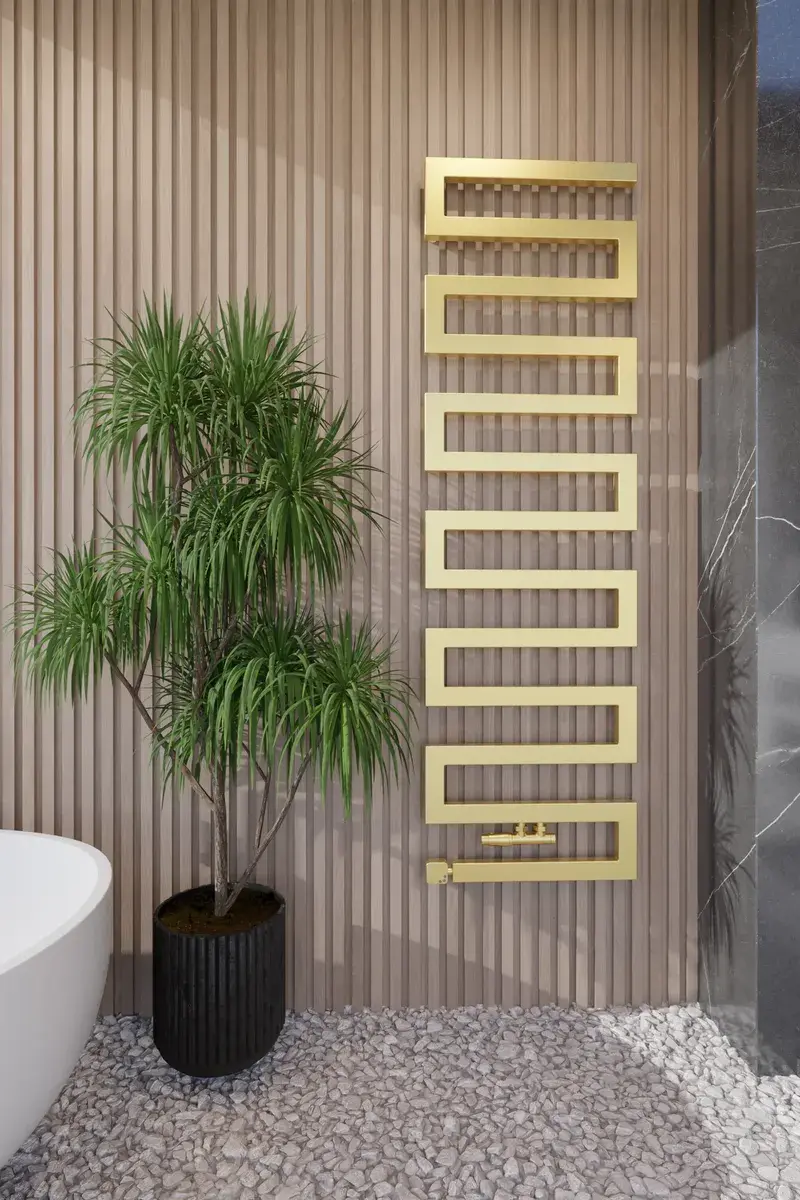 HARUMI wizualizacja 185x55 złoty zawór i grzałka_wynik Grzejnik Dekoracyjny Harumi Premium de Lux